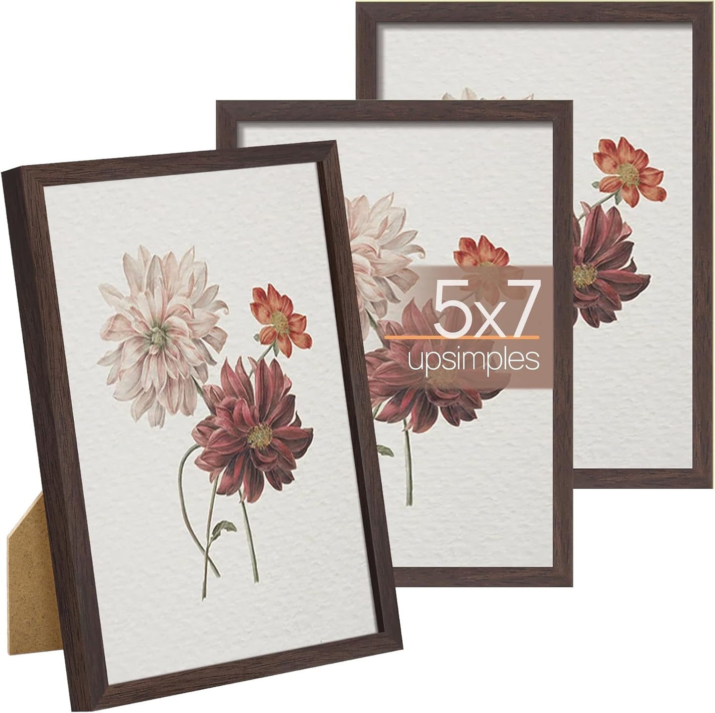 upsimples 5x7 Picture Frame Set of 3, Made of High Definition Glass for 5 x 7 Black Frames, Wall and Tabletop Display Thin Border Photo Frame for Home Décor