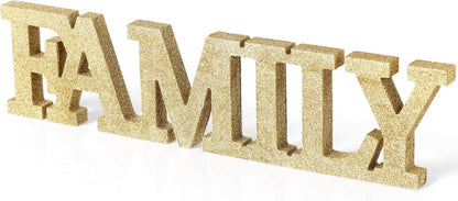 Wonderjune Wooden Home Wall Decor Sign Rustic Family Room Table Decoration Family Letter Signs for Pantry Kitchen Living Room Bedroom Shelf Mantel Fireplace Tables Centerpiece(White)