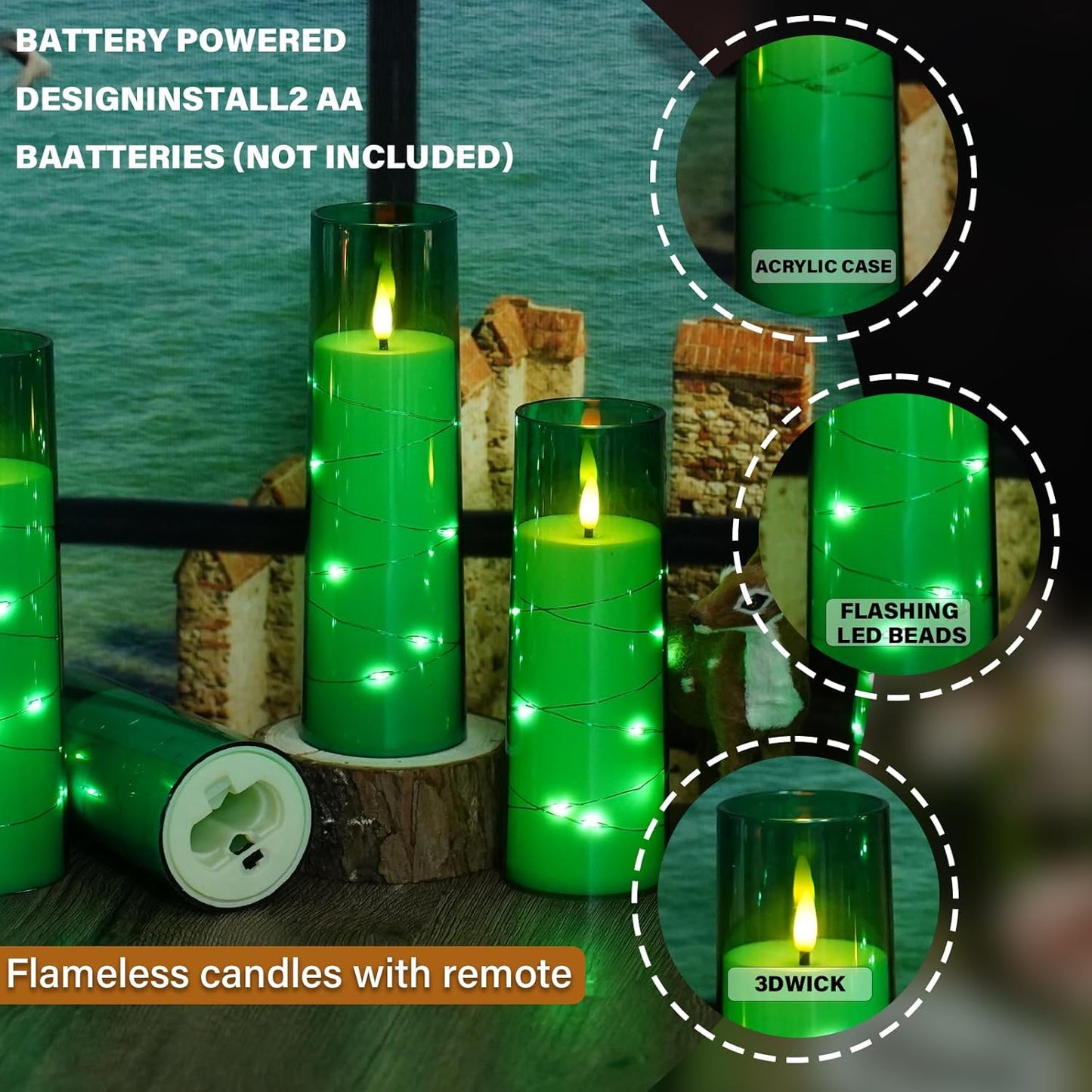 Nimiko Flickering Flameless LED Candles, 9 Pcs with Embedded Star String, Acrylic LED Pillar Candles with Remote, Suitable for Home Decoration (White)