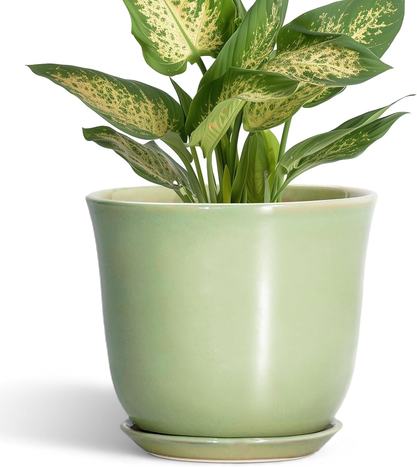Ceramic Plant Pots - 12 Inch Pots for Plants Indoor Outdoor, Large Round Planter with Drainage Hole and Saucer, Modern Decorative Flower Pot, Home Garden Decor, House Warming Gifts, Blue