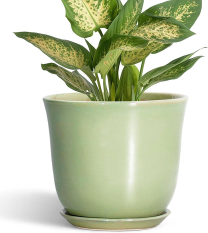 Ceramic Plant Pots - 12 Inch Pots for Plants Indoor Outdoor, Large Round Planter with Drainage Hole and Saucer, Modern Decorative Flower Pot, Home Garden Decor, House Warming Gifts, Blue