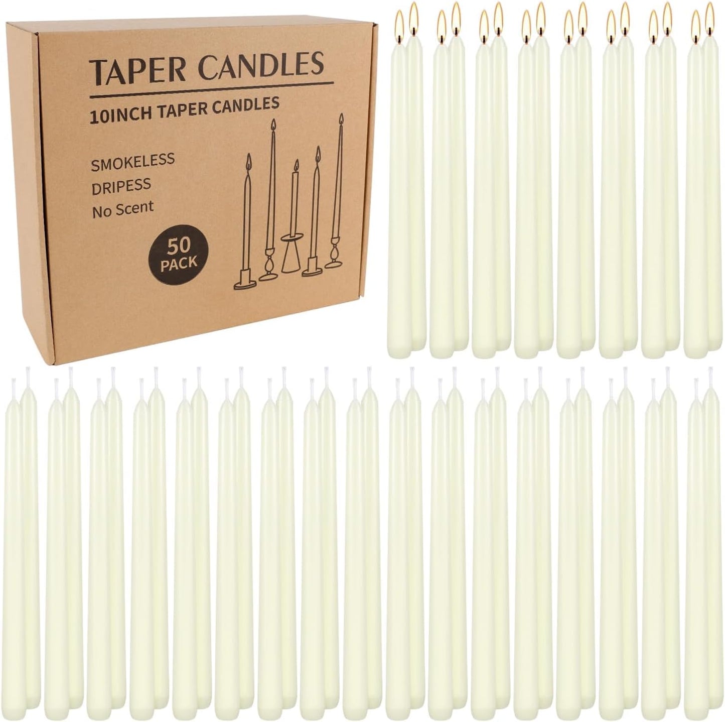 30-Pack 10-Color Taper Candles - 10 Inch Dripless & 10-Hour Burn｜Wedding/Birthday/Home Decor with Premium Wax
