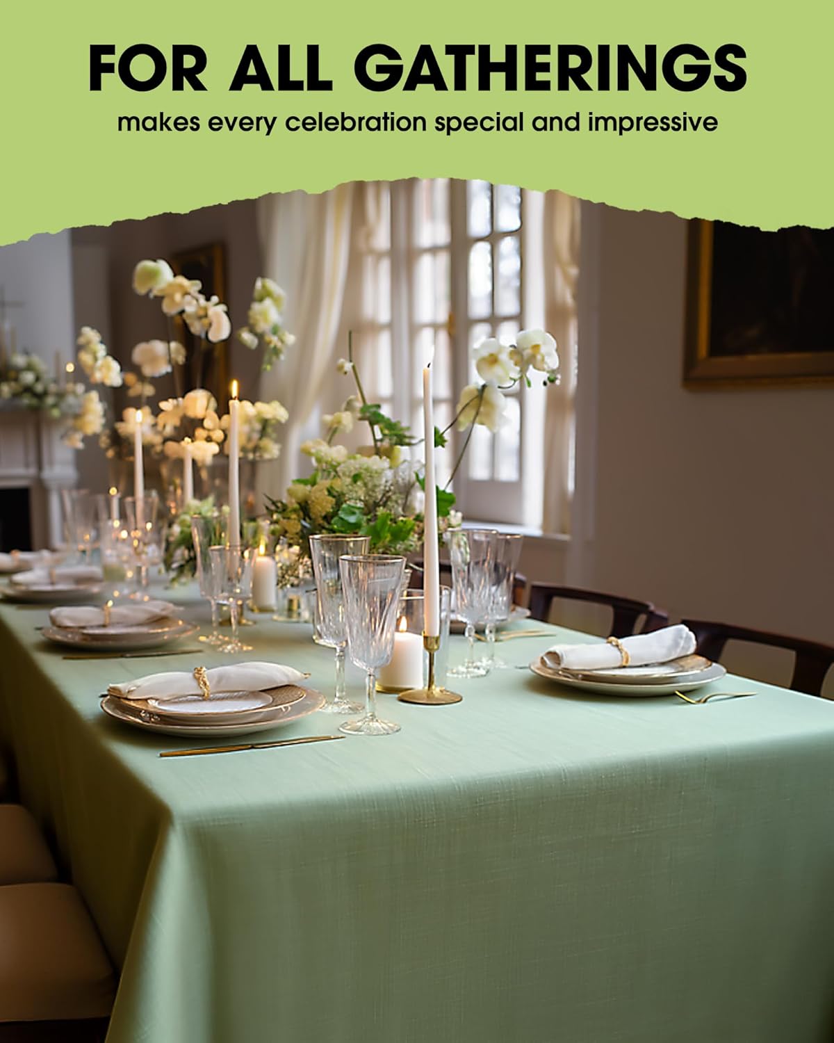 Pureegg Rectangle Linen Tablecloth Waterproof & Stain Resistant, Wrinkle-Free Table Cloth Adds Elegance and Protection, Ideal for Dining, Party, Wedding and Outdoor, 52 x 70 Inch, Sage Green