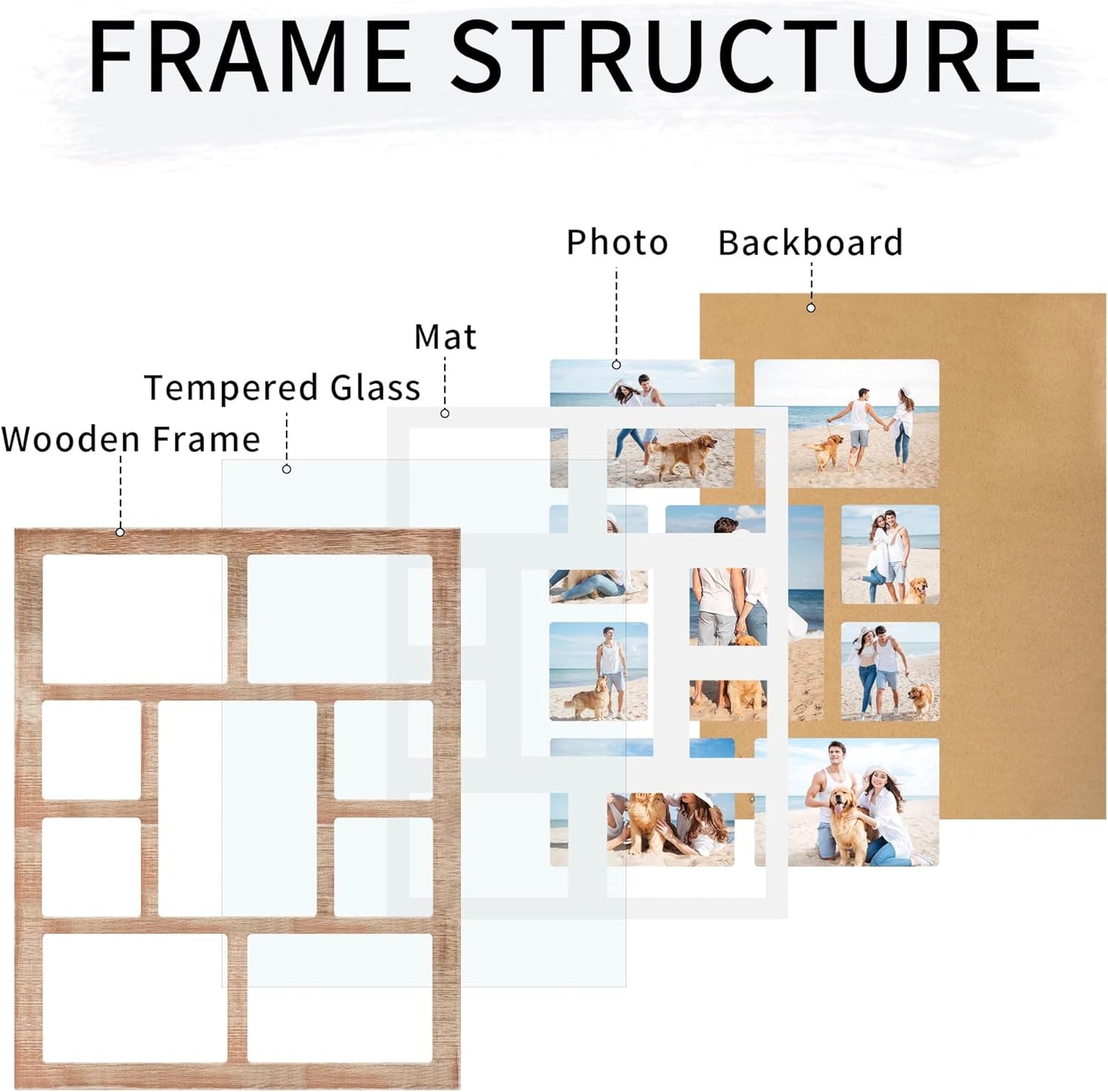 YESKAY 4x6 Picture Frame Collage for Wall Decor, Multiple Photo Collage Frames with Tempered Glass, 7-Opening for 4 x 6 Picture Frames, Rustic Brown, 1 Pack