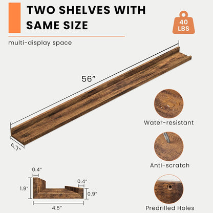 Heimlove Picture Ledge Shelf, Floating Shelves Set of 2, 24 Inches Picture Shelf for Wall with Ledge, Kids Bookshelf Wall Mounted for Living Room Bedroom Decor Books Photo Frames - White
