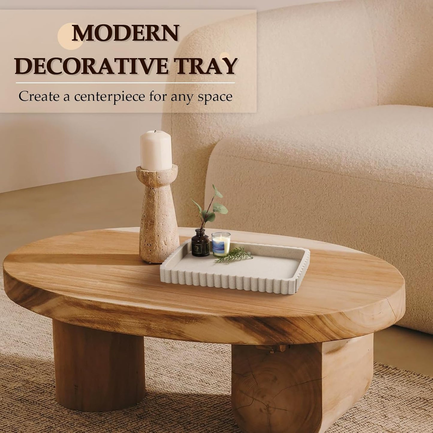 Concrete Decorative Tray for Coffee Table Decor, 14" Coffee Table Tray Ottoman Tray Table Centerpieces, Rectangular Modern Decorative Trays for Home Decor, Living Room, Entry, Black