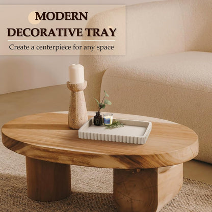 Concrete Decorative Tray for Coffee Table Decor, 14" Coffee Table Tray Ottoman Tray Table Centerpieces, Rectangular Modern Decorative Trays for Home Decor, Living Room, Entry, Black