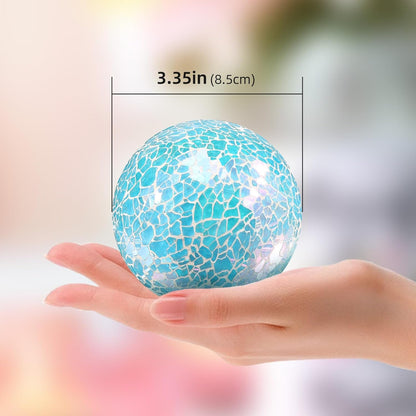 3Pcs Mosaic Glass Orbs Decorative Balls Set 8.5cm/3.35inch Blue Sphere Wedding Party Home Decor Table Centerpiece