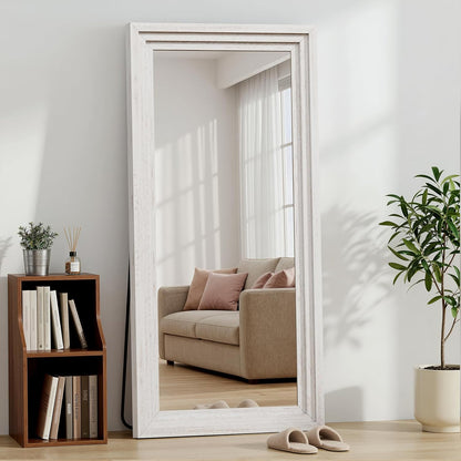 Full Length Mirror 71"x30", Large Solid Wood Frame Floor Mirror, Leaning Floor Mirror, Stable Frame, Shatterproof Glass, Modern Classic Style for Bedroom, Living Room, Entryway