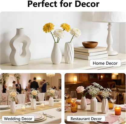BEAHOT Ceramic Bud Vases Set of 12 - Matte Mini White Jars Bulk | Small White Ceramic Vases for Centerpieces, Wedding Floral Arrangements, DIY Crafts & Boho Table Decor (No Repeating Designs)