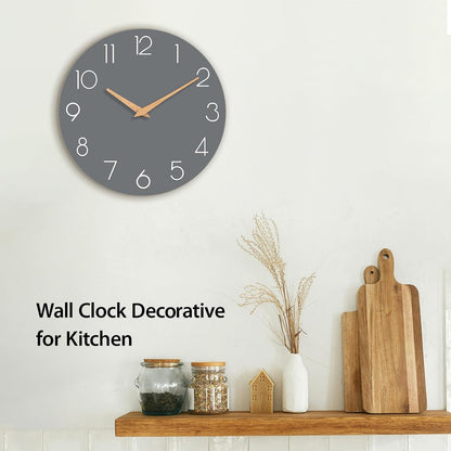cicininc Wall Clock, Gray Silent Non-Ticking, Decorative Battery Operated Wall Clocks for Bedroom, Kitchen, Home, Office, School, Hotel (8 Inch)