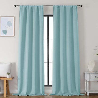 Simplebrand Ava Sage Green Blackout Curtains for Bedroom 63 Inch Length 2 Panels Set, Solid Thermal Insulated Energy Saving Rod Pocket Window Treatment Curtains Blackout Drapes, W40 x L63 Inch, Sage - Colors A