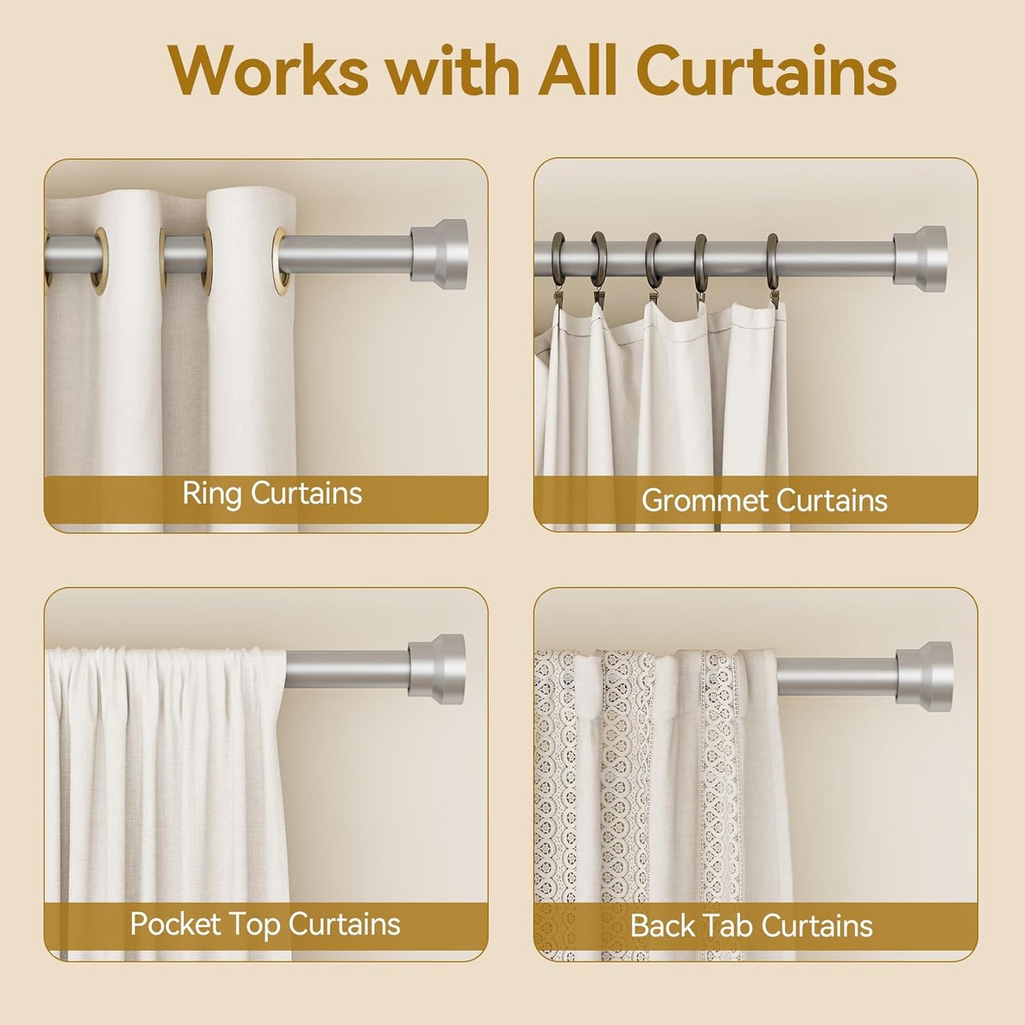 YaFex Curtain Rods 2 Pack 32-144 Inch, Heavy Duty 1 Inch Curtain Rod, Black Extra Long Adjustable Window Treatment Rods, Modern Design, Easy Installation