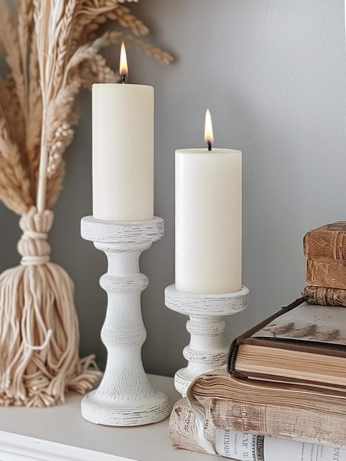 Ashlux 3x4 Inch White Pillar Candles, Set of 3 Wax, 56 Hours Long Burning, Unscented and Dripless Pillar Candles Bulk for Christmas Lights, Wedding, Parties, Spas, Home Decorative