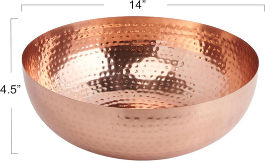 Creative Co-Op Round Hammered Metal Bowl, Gold Finish, 14"