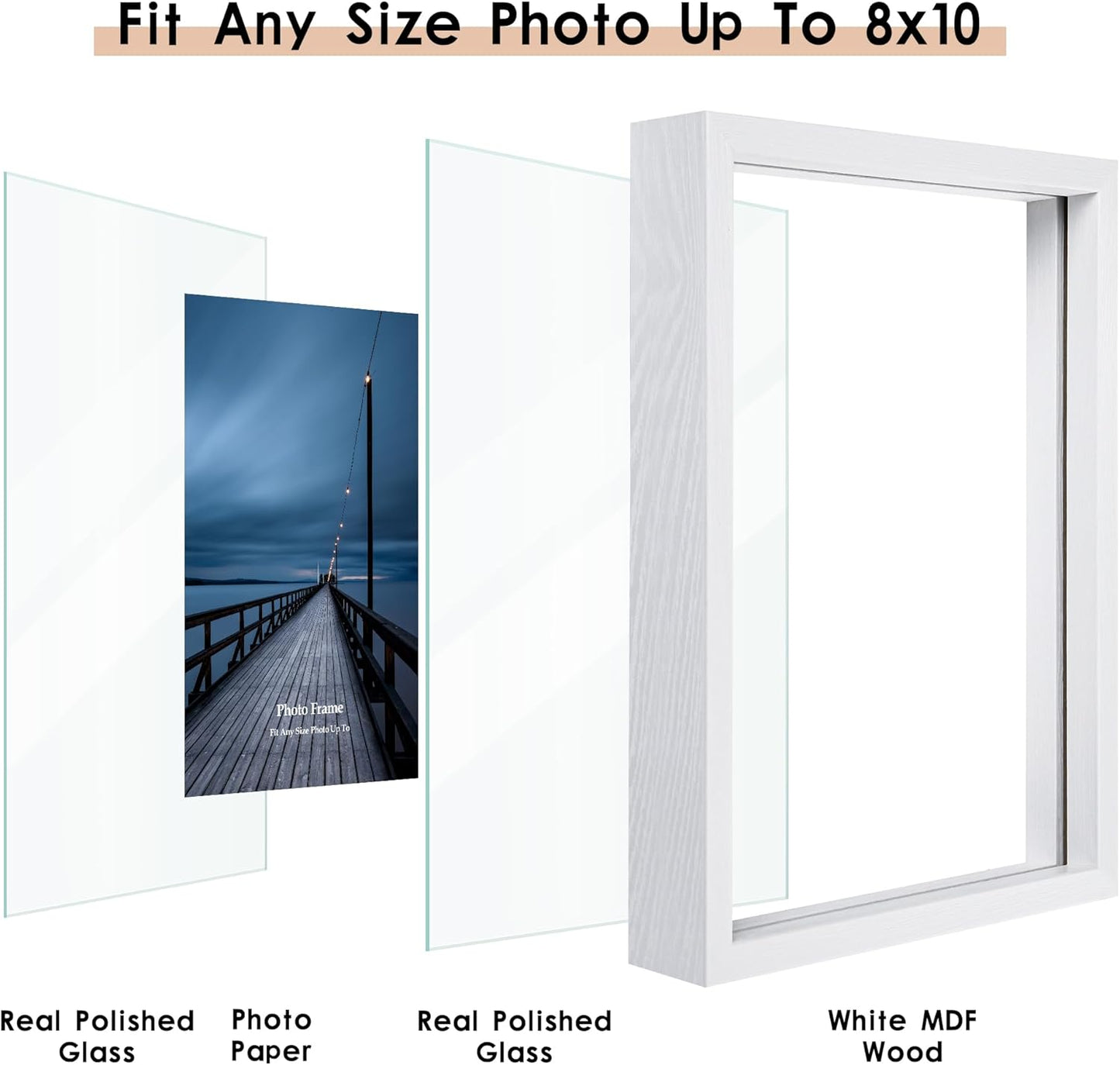 MUYE 11x14 Floating Frame Set of 2,Double Glass Rustic Frame,Display Any Size Photo up to 11x14,Wall Mount or Tabletop Standing,Natural