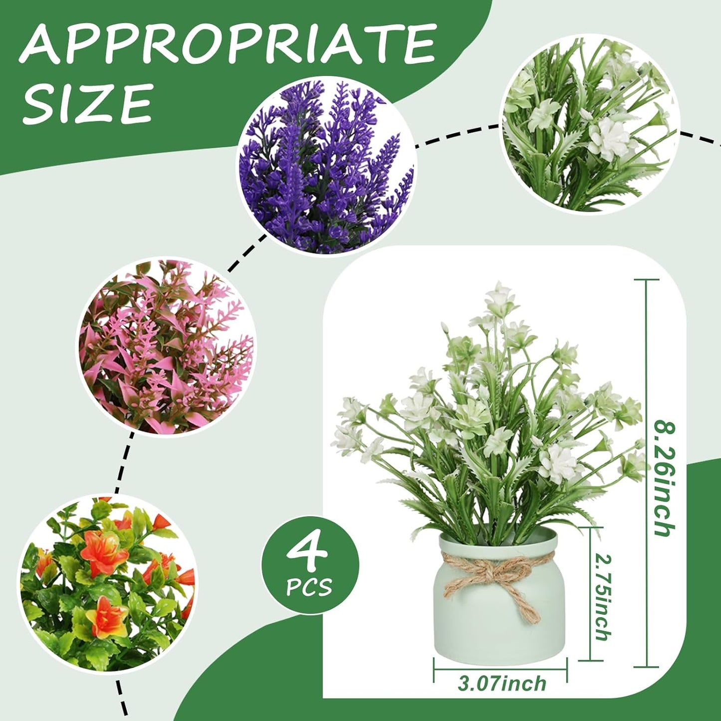 Yoratee 6pcs Artificial Pot Flowers Small Fake Plants Mini Potted Plants for Home Office Tabletop Decoration
