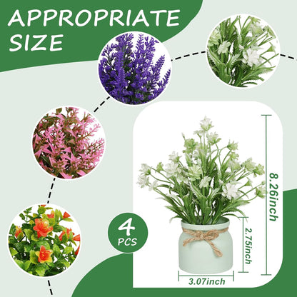 Yoratee 6pcs Artificial Pot Flowers Small Fake Plants Mini Potted Plants for Home Office Tabletop Decoration
