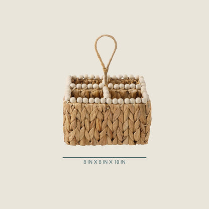 Gibson Home Riverrun Grove 17" Woven Decorative Serving Tray – Large Natural Water Hyacinth Basket w/Wood-Bead Trim & Handles for Coffee Table Décor, Ottomans, Centerpieces & Kitchen Counter Display