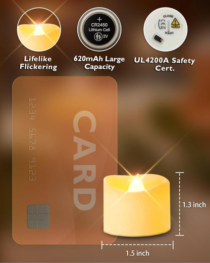 Homemory 48-Pack Novelty Flickering Flameless Tea Lights Candles, 200+Hours Battery-Operated LED Fake Candles for Wedding Table Centerpieces,Proposal,Anniversary, White Base, Ø1.5'' × H1.3''
