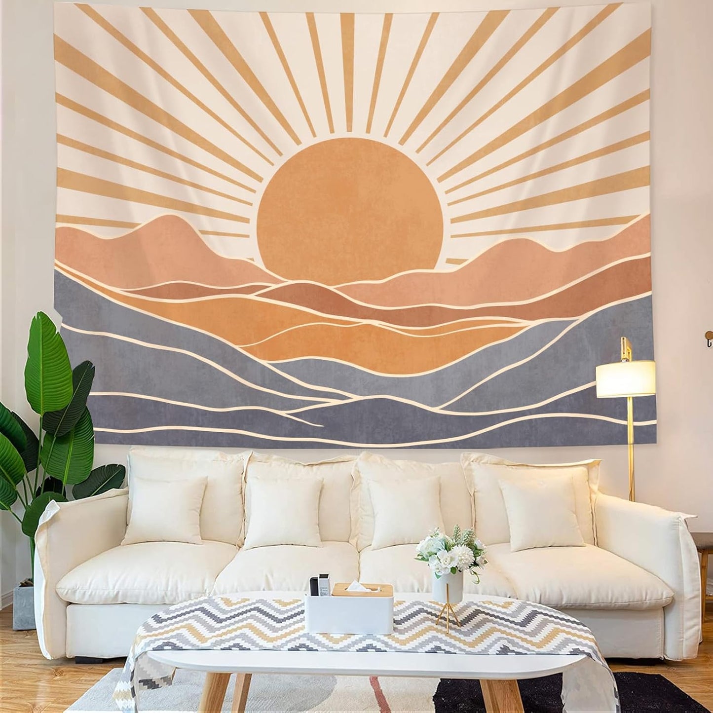 Lunerfex Bohemian Mandala Sunrise Wall Tapestry, Abstract Mountain Scenery Tapestries for Home Decor, Boho Tapestry 48x36 Inch