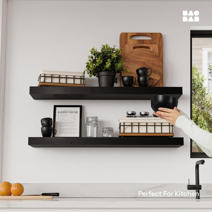 BAOBAB WORKSHOP Wood Floating Shelves for Wall Mounted, 16 inch Walnut Floating Shelf for Bathroom, Solid Wooden Wall Shelves for Kitchen Bedroom Farmhouse, Walnut Finish, 16 x 6.7, Set of 2