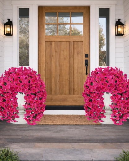 Artificial Flowers for Outdoors – 2 Bundles of UV-Resistant Artificial Bougainvillea, Realistic Silk Flowers for Front Porch, Patio, Garden, Window Boxes & Hanging Baskets (Hot Pink, 2)