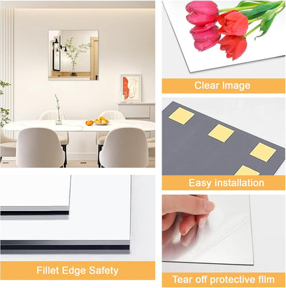 12'' Round Wall Mirror Tiles High Clear Reflecticon Self Adhesive Acrylic Mirror Sheets Circle Stickers for Bathroom, Bedroom, Door, Home Decor