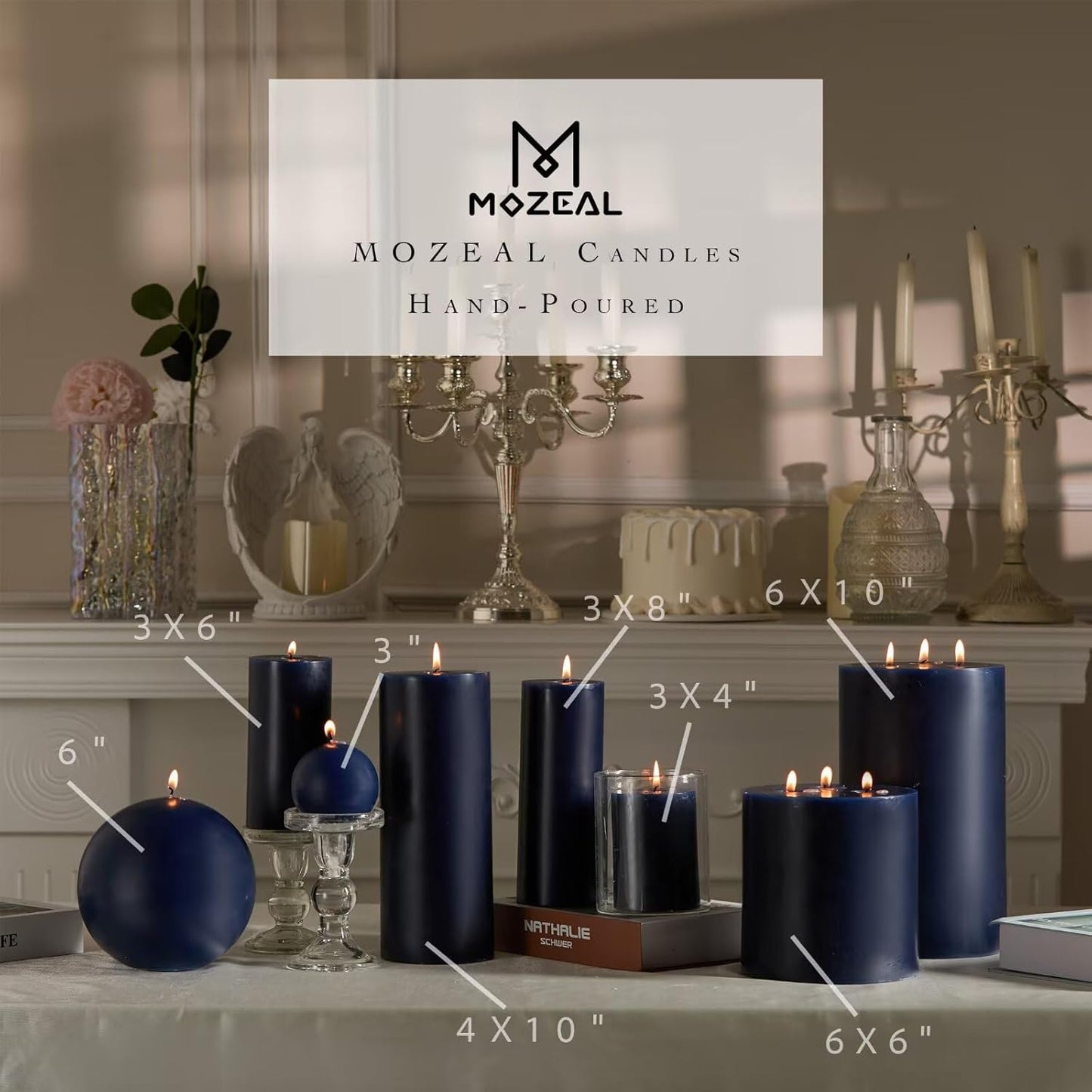 MOZEAL 3" x 4" Hand-Poured Unscented Candle,Dripless Pillar Candle Set of 3,Long Clean Burning,Approx 72 Hours Burn Time,Rustic Country Style,Wedding,Dinner,Christmas and Home Decor,White