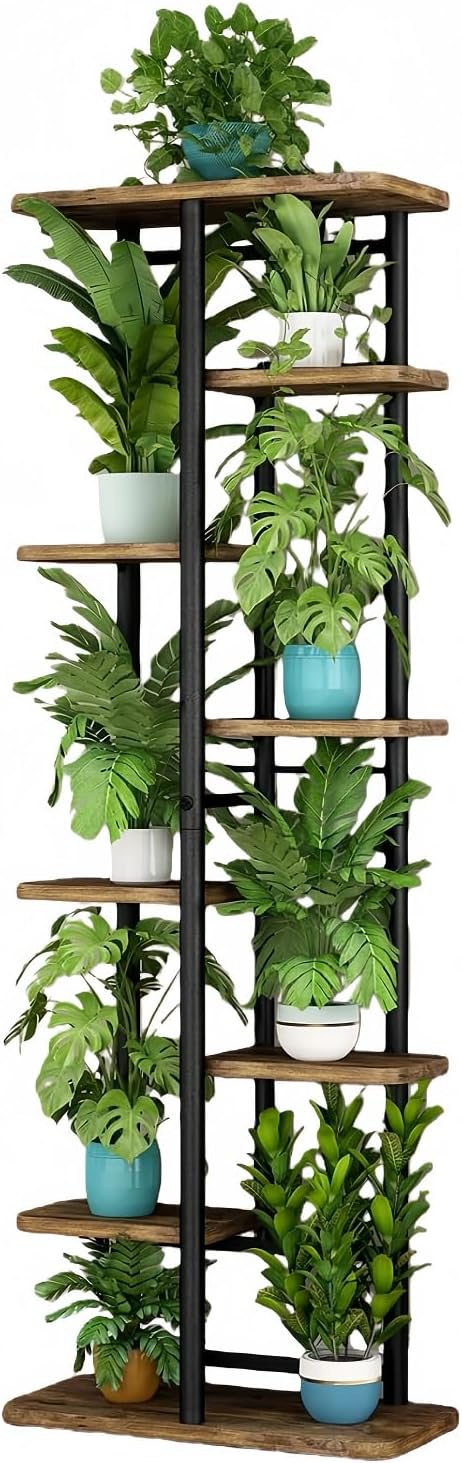 LINZINAR Plant Stand Indoor 4 Tier 5 Potted Multiple Plant Shelf Stands for Garden Corner Balcony Living Room Black