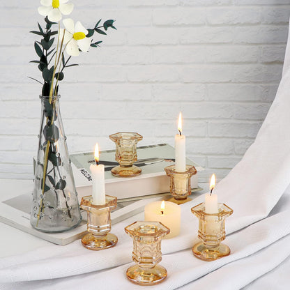 Lanttu Candlestick Holders Bulk, 12 Pcs Glass Candle Holders Set Clear, Crystal Taper Candle Holder for Wedding, Table Centerpiece, Home Decoration