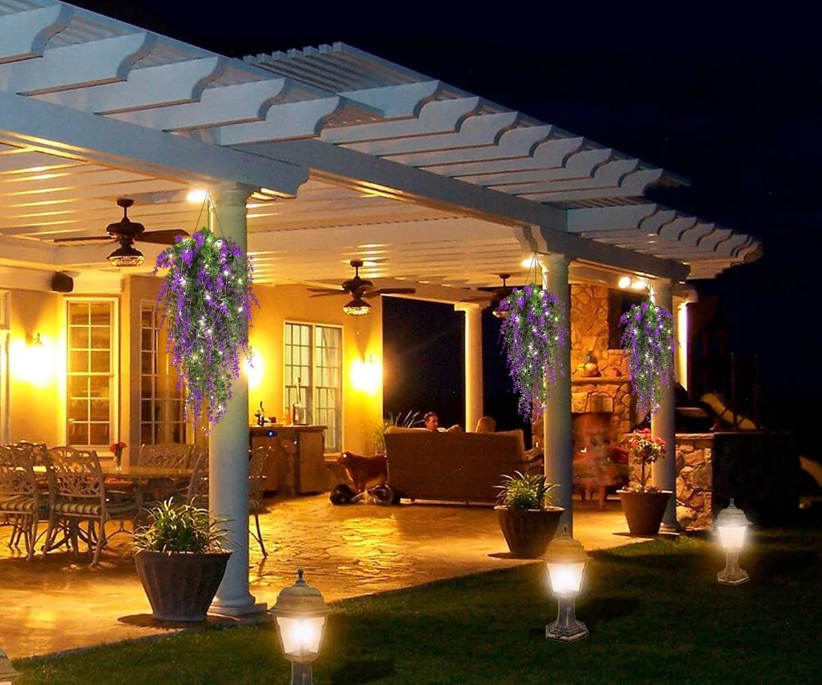 RECUTMS Artificial Hanging Plants Fake Hanging Plant Faux Eucalyptus Leaf Greenery Vine Outdoor UV Resistant Plastic Plants Home Garden Wedding Party Indoor Outdoor Decorations(White)