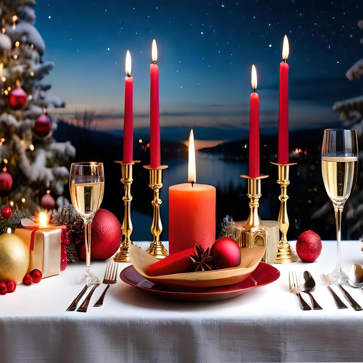 NIKY 10 inch Taper Candles for Christmas, Set of 12 Unscented Dripless Candlesticks - 8 Hours Long Burning for Home Decor, Wedding, Parties and Special Occasions (Ivory)