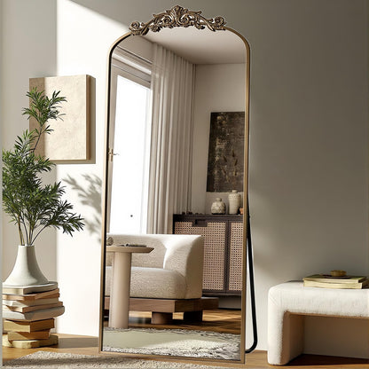 Dewfig Arched Full Length Mirror, 76"x34" Large Floor Mirror, Full Body Mirrors for Leaning or Hanging, Standing Mirrors for Bedroom, Living Room,Dressing Room, Aluminum Alloy Frame, Black