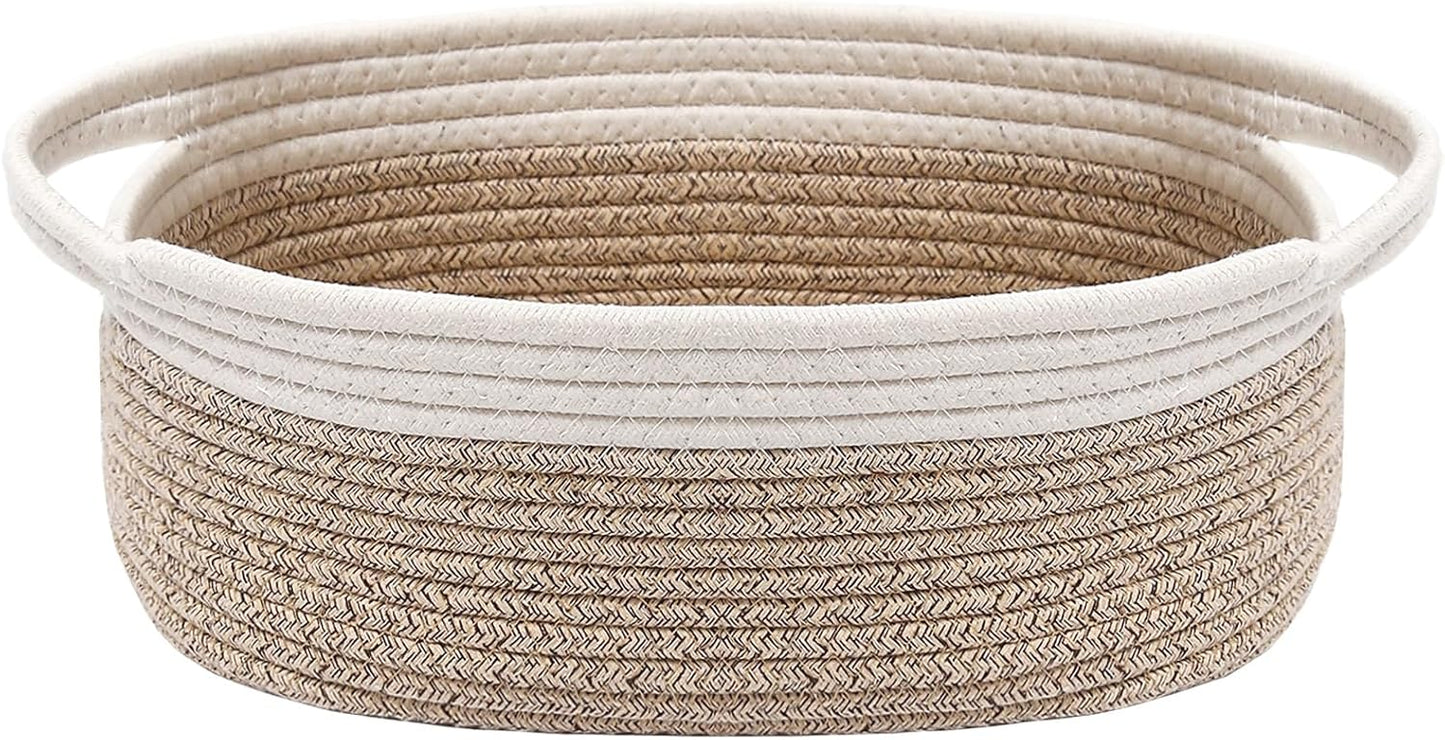 JMvicyroam Woven Basket,Small Rope Storage Bin with Handles & Ribbon Bag, Organizer for Shelves Closets,Gift Basket Empty for Birthday,Books,Dog Toys,White