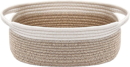 JMvicyroam Woven Basket,Small Rope Storage Bin with Handles & Ribbon Bag, Organizer for Shelves Closets,Gift Basket Empty for Birthday,Books,Dog Toys,White