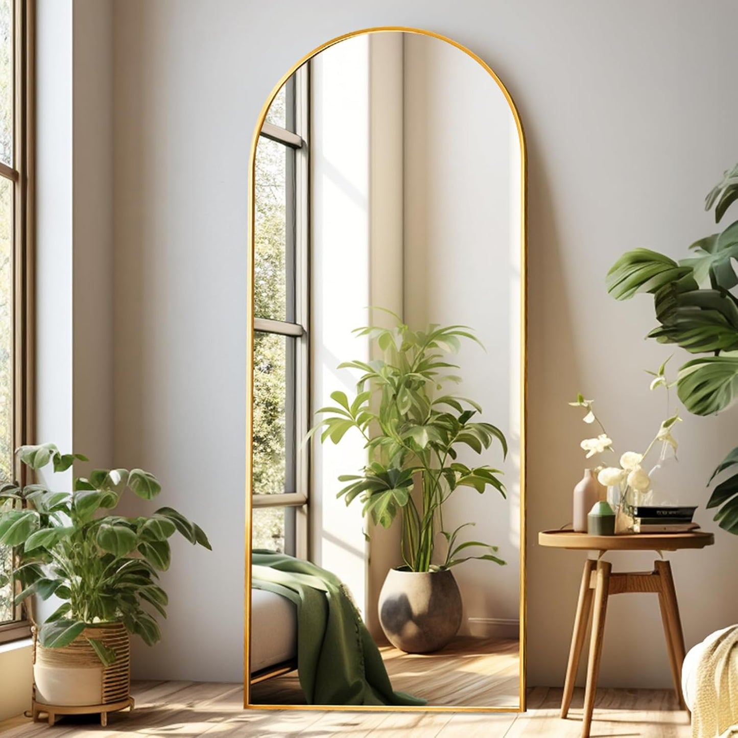 Dewfig Arched Full Length Mirror, 76"x34" Large Floor Mirror, Full Body Mirrors for Leaning or Hanging, Standing Mirrors for Bedroom, Living Room,Dressing Room, Aluminum Alloy Frame, Black