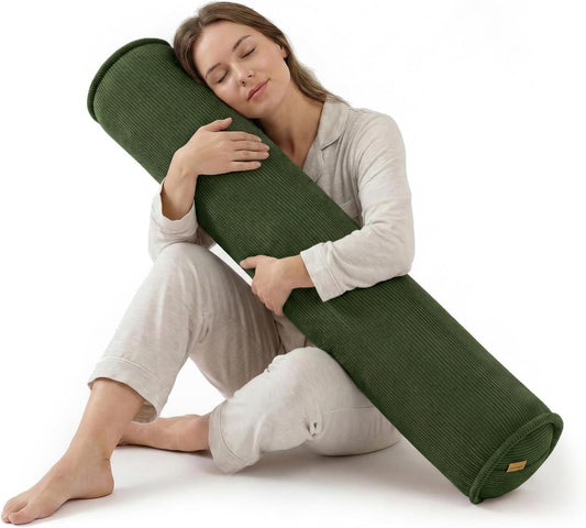Long Pillow for Bed – Corduroy Round Bolster Pillow for Adults, Decorative Body Pillow for Sleeping or Sofa Support,39 x 7.87 Inches,Beige Gray