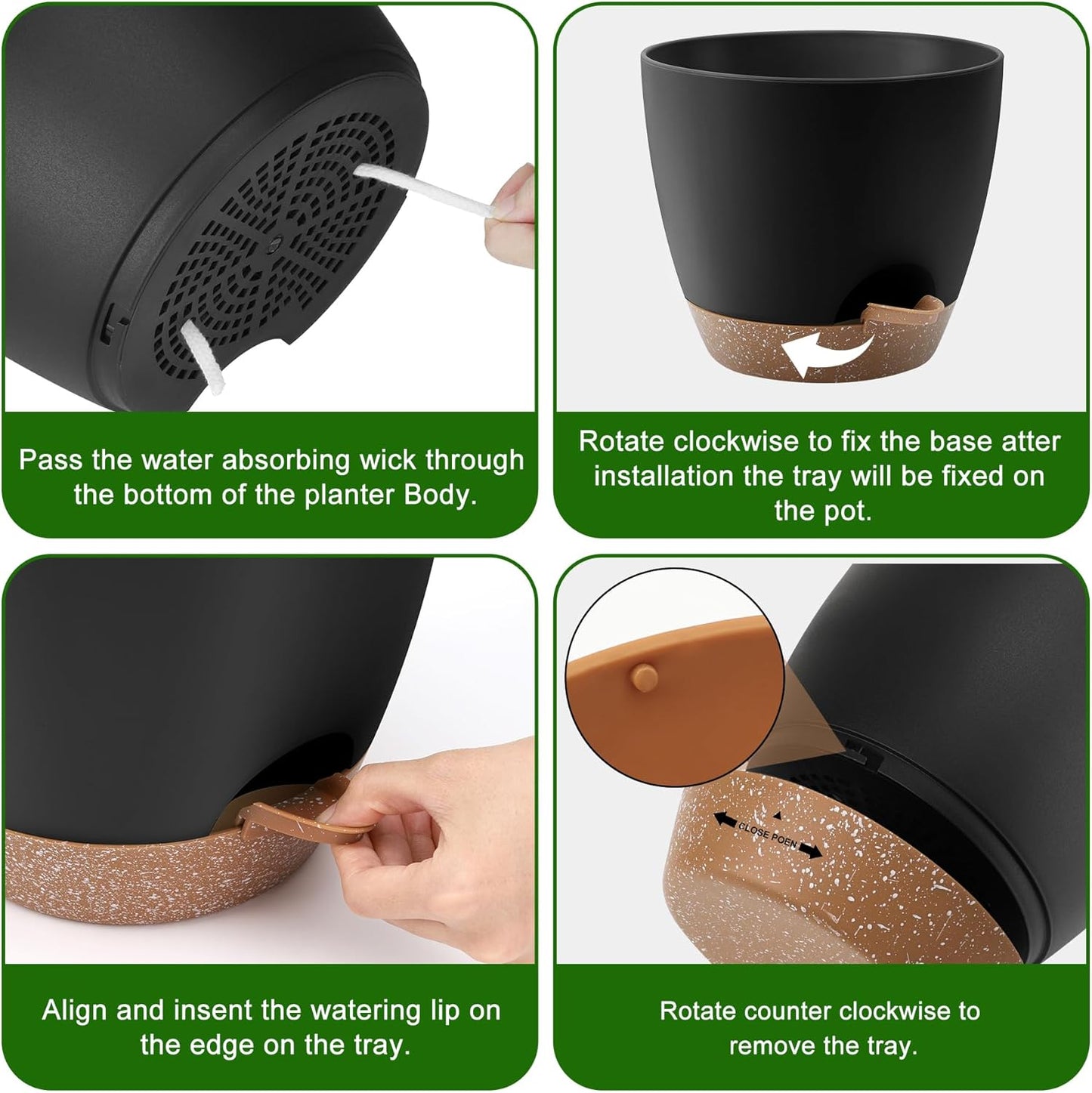 QRRICA Plant Pots 10/9/8/7.5/7 Inch Self Watering Pots, Set of 5 Plastic Planters with Drainage Holes and Saucers,Plastic Flower Pots,Nursery Planting Pot for Indoor Out Door Plants（Green）