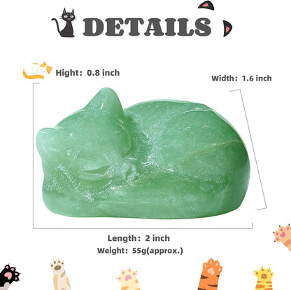 YATOJUZI 2" Cat Decors Statue Opal Moonstones Crystals Opalite Sleeping Cats Gemstone Hand-Carved Cute Animal Figurines Home Office Desk Decor Stocking Stuffers Cat Themed Ornaments Gifts for Women