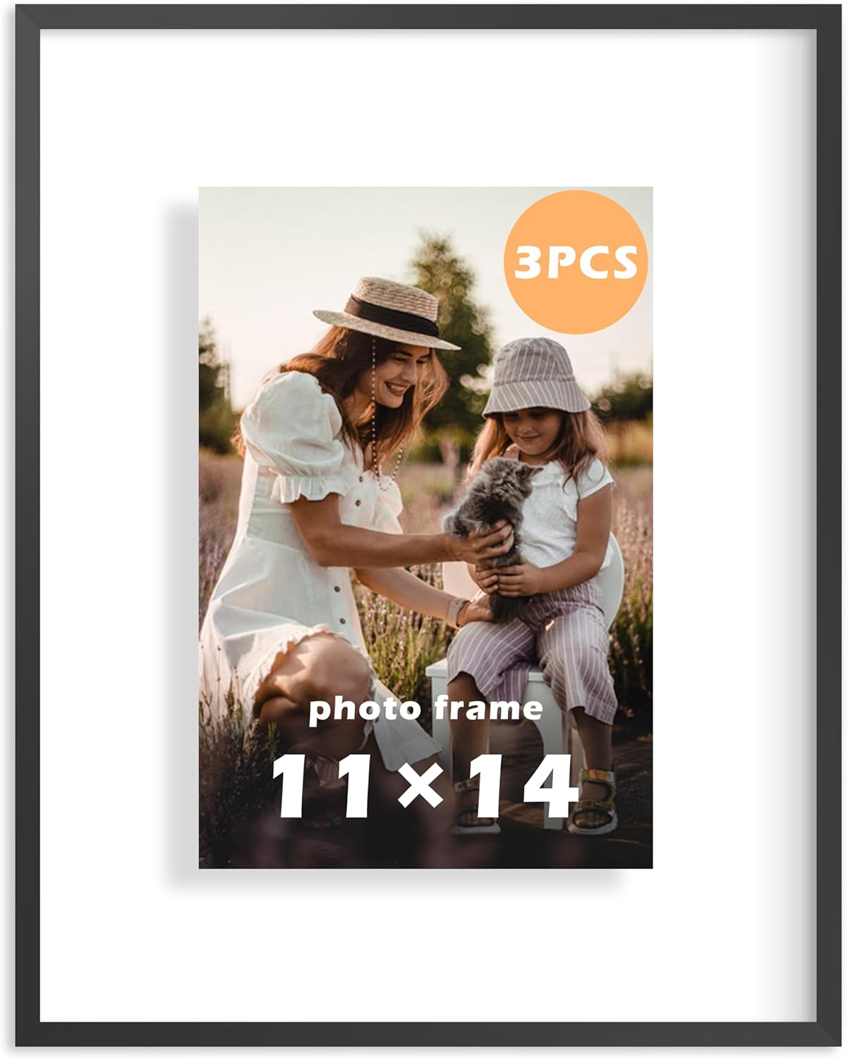 FrameWorks 8”x10” Deluxe Black Aluminum Contemporary Style Floating Picture Frame with Tempered Glass