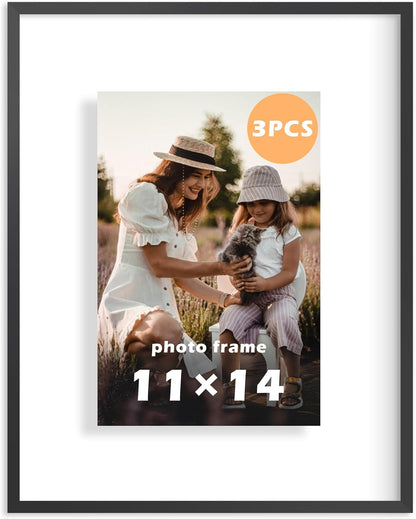 FrameWorks 8”x10” Deluxe Black Aluminum Contemporary Style Floating Picture Frame with Tempered Glass