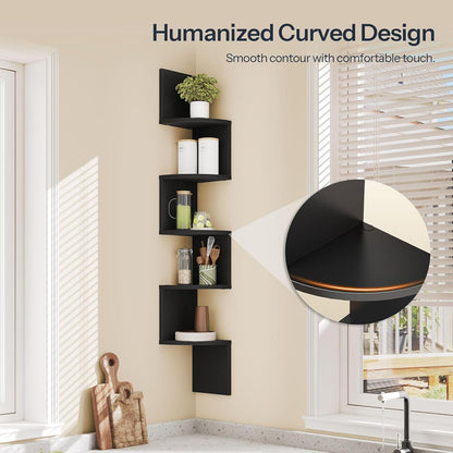 HOOBRO Corner Shelf Wall-Mounted, Set of 2 Floating Corner Shelves for Wall, 4-Tier Corner Bookshelves for Living Room, Bedroom, Bathroom, Home Office, Black BK25BJP201