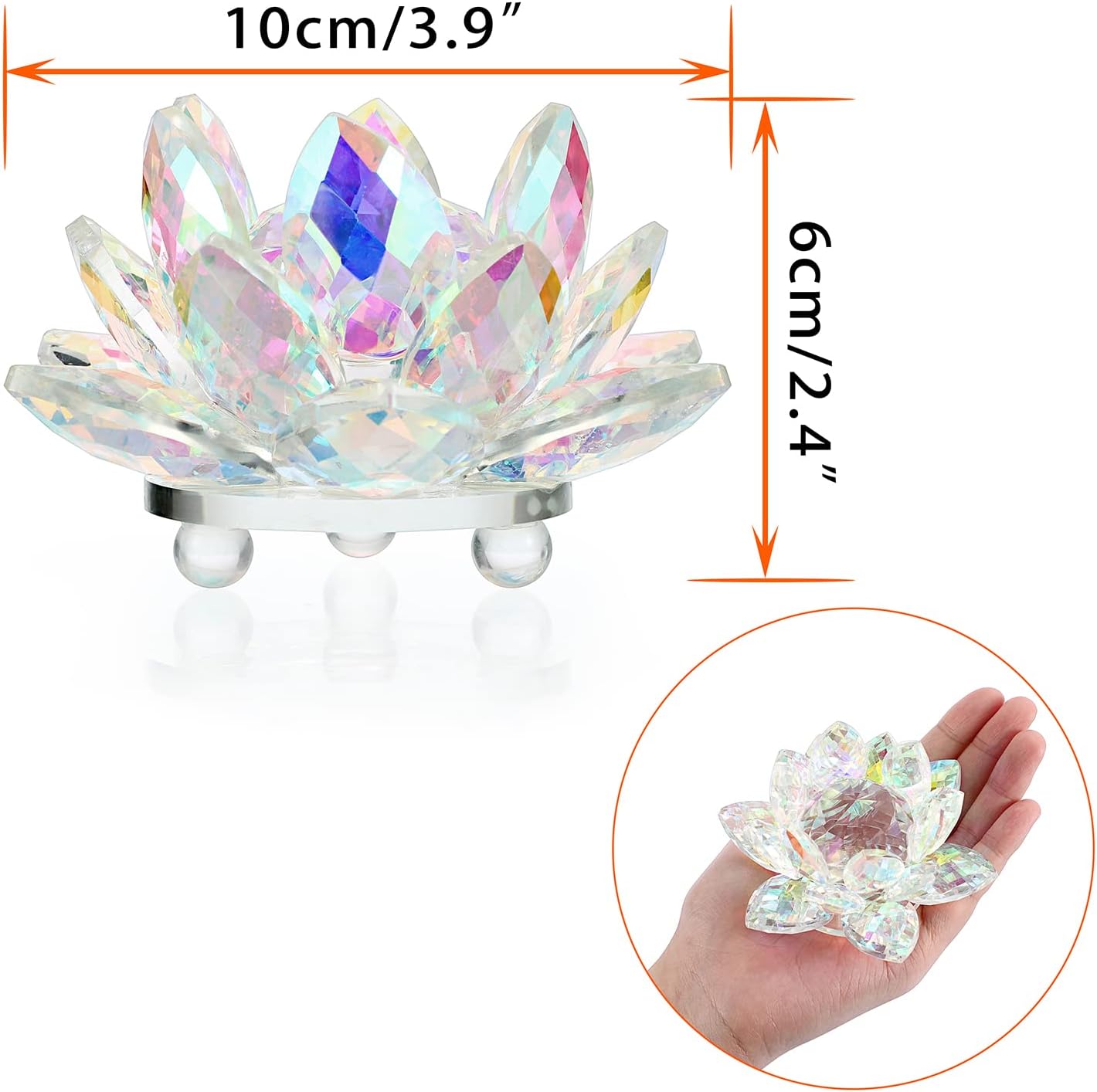OwnMy 3 Inch Sparkle Crystal Lotus Flower Figurines Decorative Lotus Flower Ornament, Glass Lotus Feng Shui Decor Crystal Flower Paperweight for Home Office Tabletop Centerpieces