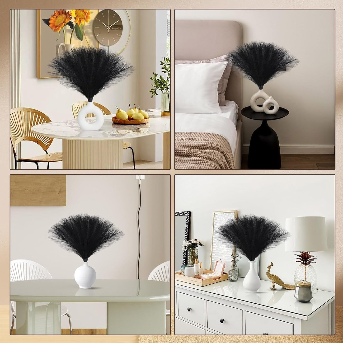 UREYMX Faux Pampas Grass Decor 17.7 Inch 6pcs, Artificial Pampas Grass Fluffy Home Decor, Short Vase Room Decor pompous Grass Flower Arrangement for Boho Home Wedding Decoration (Black)