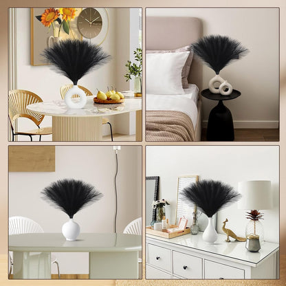UREYMX Faux Pampas Grass Decor 17.7 Inch 6pcs, Artificial Pampas Grass Fluffy Home Decor, Short Vase Room Decor pompous Grass Flower Arrangement for Boho Home Wedding Decoration (Black)