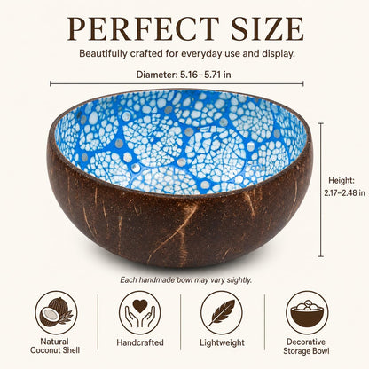 ChezMax Natural Coconut Bowl with Mother of Pearl Inlays - Key Bowl & Fruit Snack Holder (Blue-Gold)