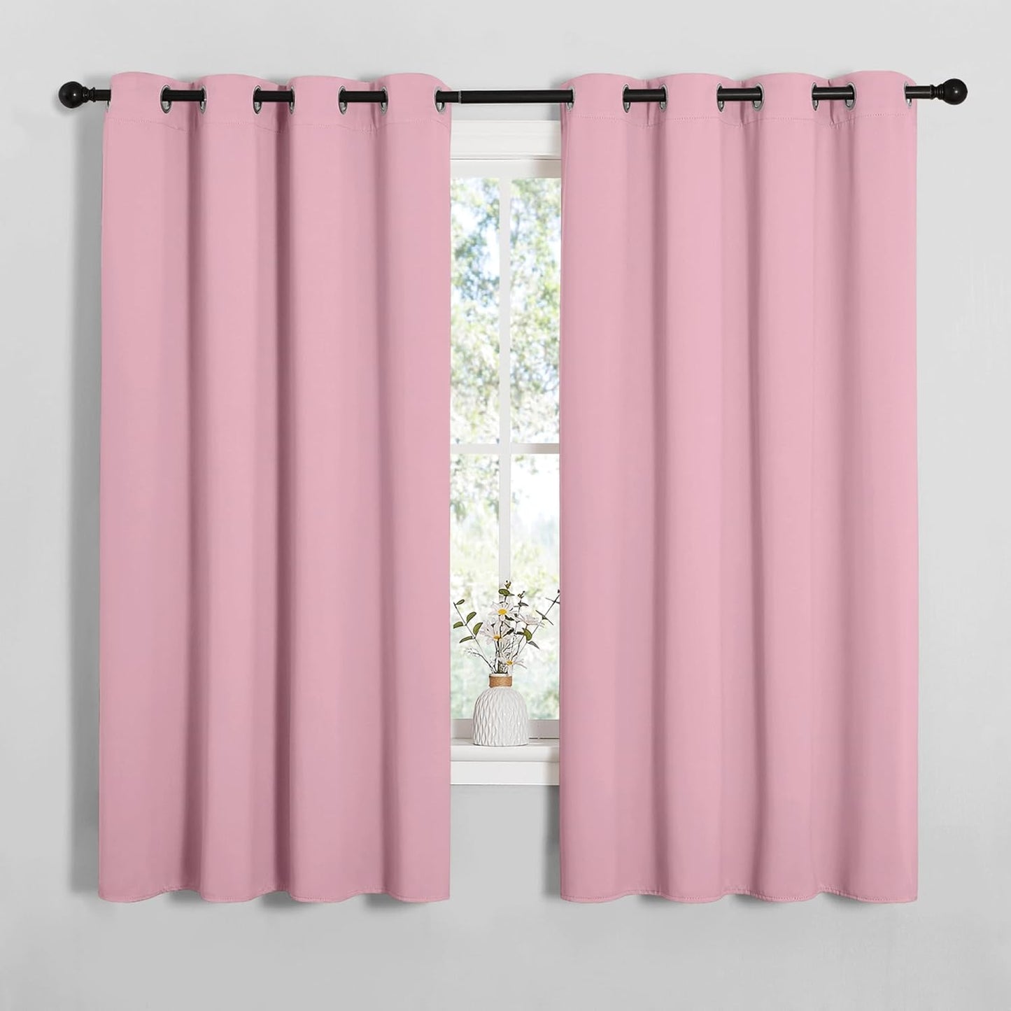 NICETOWN Halloween Pitch Black Solid Thermal Insulated Grommet Blackout Curtains/Drapes for Bedroom Window (2 Panels, 42 inches Wide by 63 inches Long, Black) - Colors A
