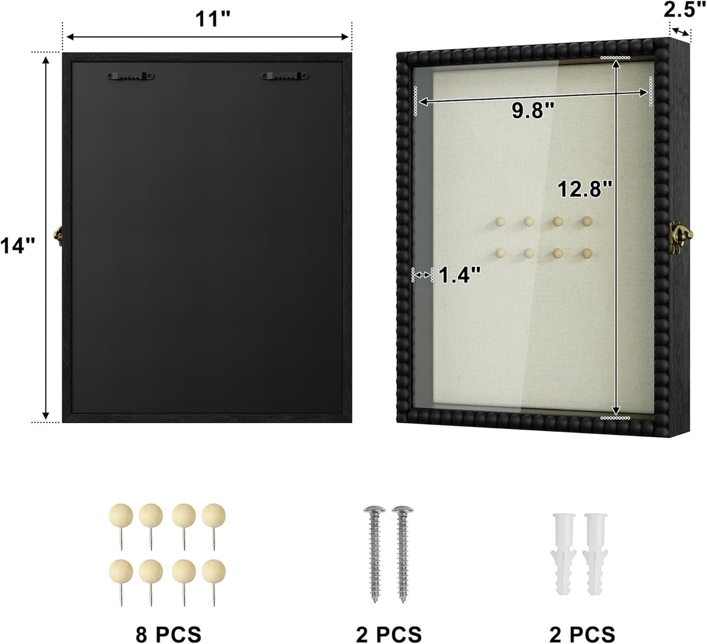 Love-KANKEI Shadow Box Frame 11x14, Deep Large Shadow Box Display Case with Unique Beads Door and Glass Window, Wood Memory Box for Pictures,Medals,Memorabilia,Collections White