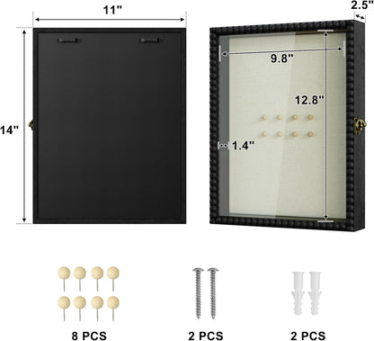 Love-KANKEI Shadow Box Frame 11x14, Deep Large Shadow Box Display Case with Unique Beads Door and Glass Window, Wood Memory Box for Pictures,Medals,Memorabilia,Collections White